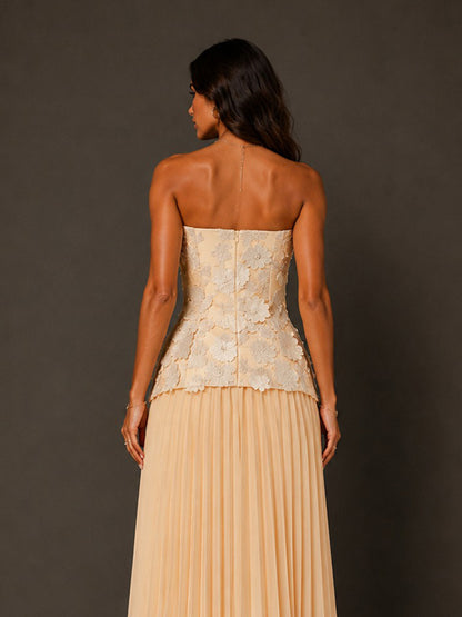 Isla Elegant Floral Strapless Top and Maxi Skirt Two-Piece Set