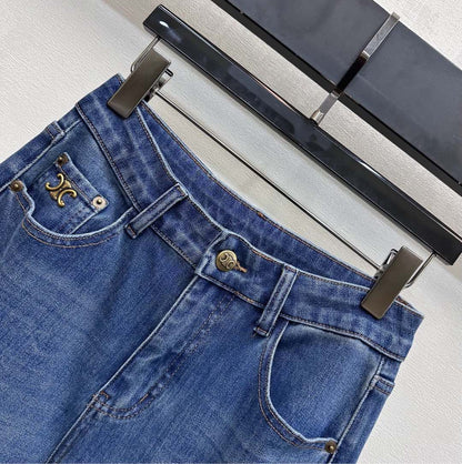 Celine Logo Straight-Leg Jeans Blue Wash Polyester Cotton 351745