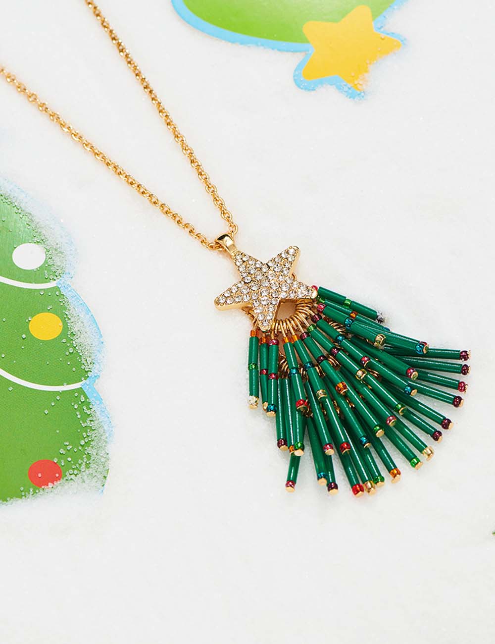 Trendy Star Pendant Rhinestone Christmas Tree Necklace