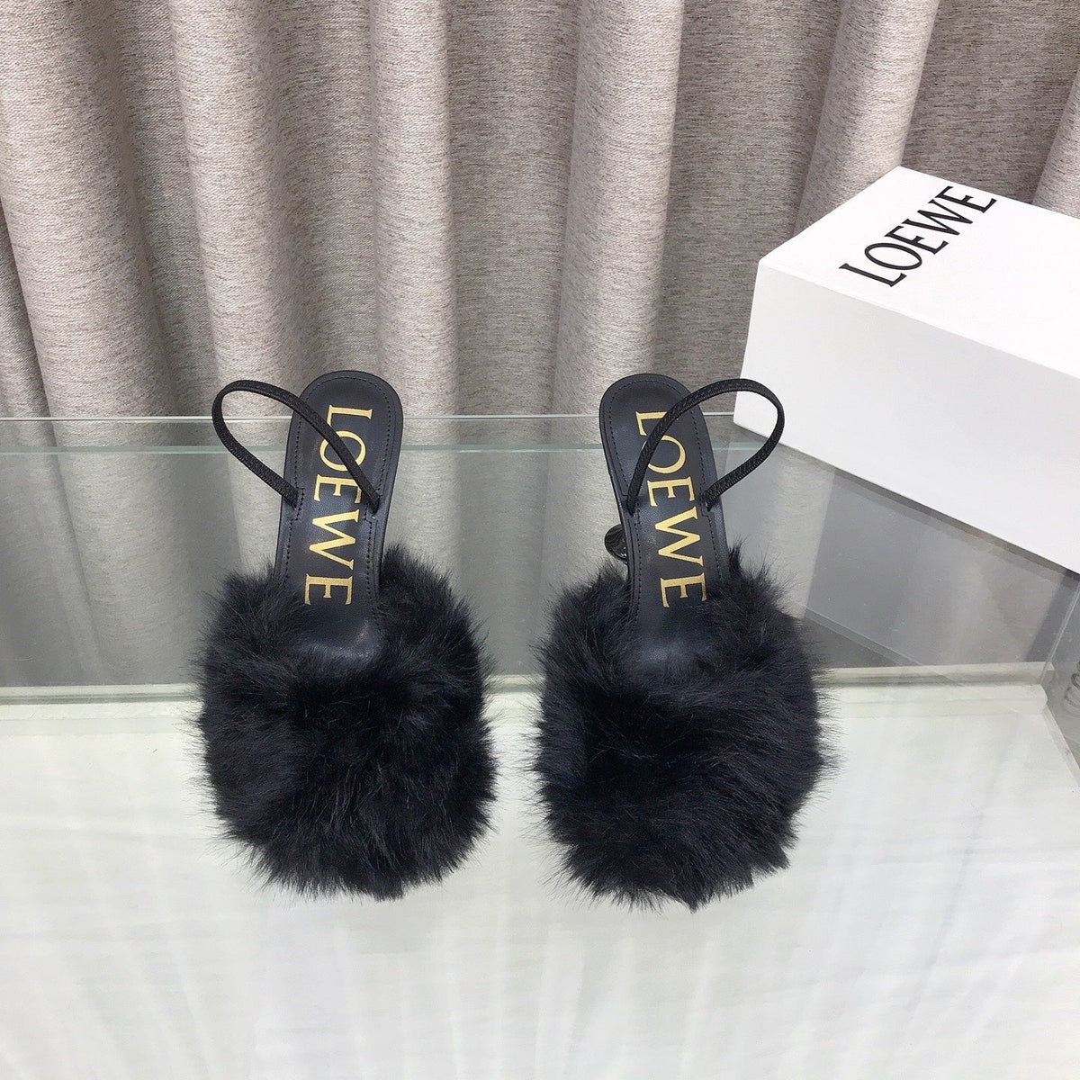 Loewe 25SS Fur-lined Mule 100 Black in Fox Fur 597440