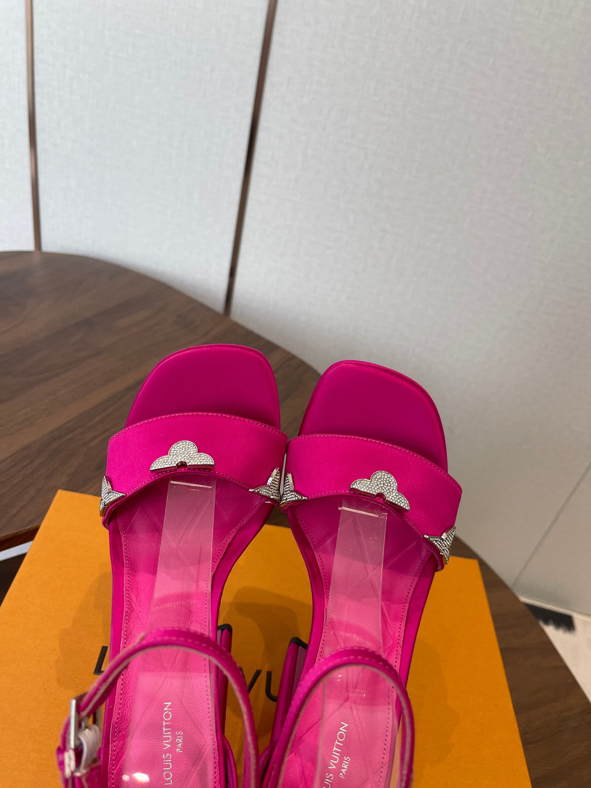 LV Swing Platform Sandal 8.5cm Hot Pink Satin 578754