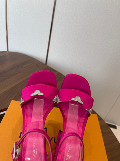 LV Swing Platform Sandal 8.5cm Hot Pink Satin 578754