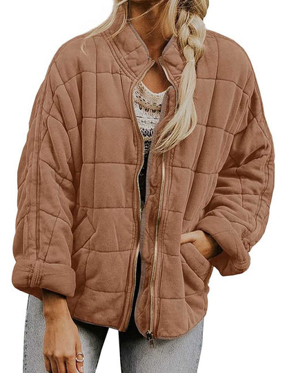 Solid Color Stand Collar Cotton Coat With Pockets