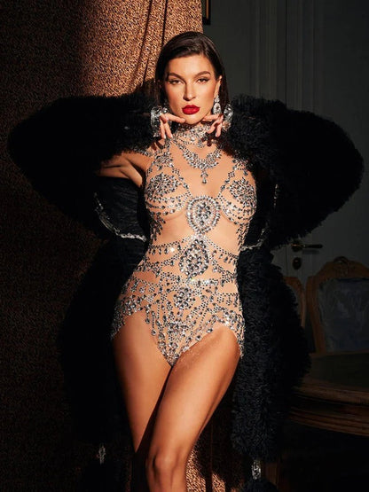 Simona High Neck Rhinestone Bodysuit