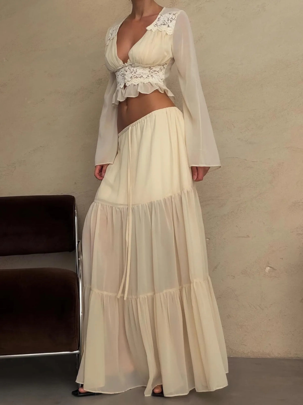 Selene Lace Chiffon Two-Piece Maxi Skirt Set