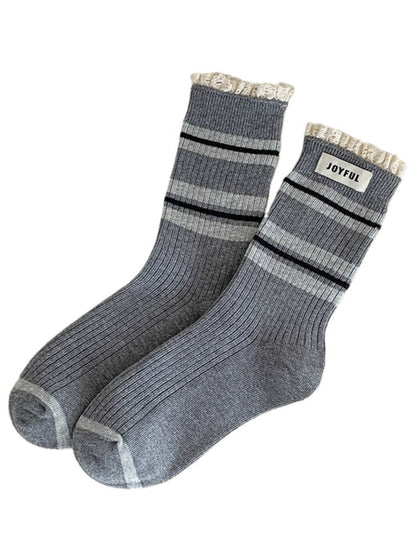 Rufia - Stripe Lace Trim Mid-Calf Capsule Socks