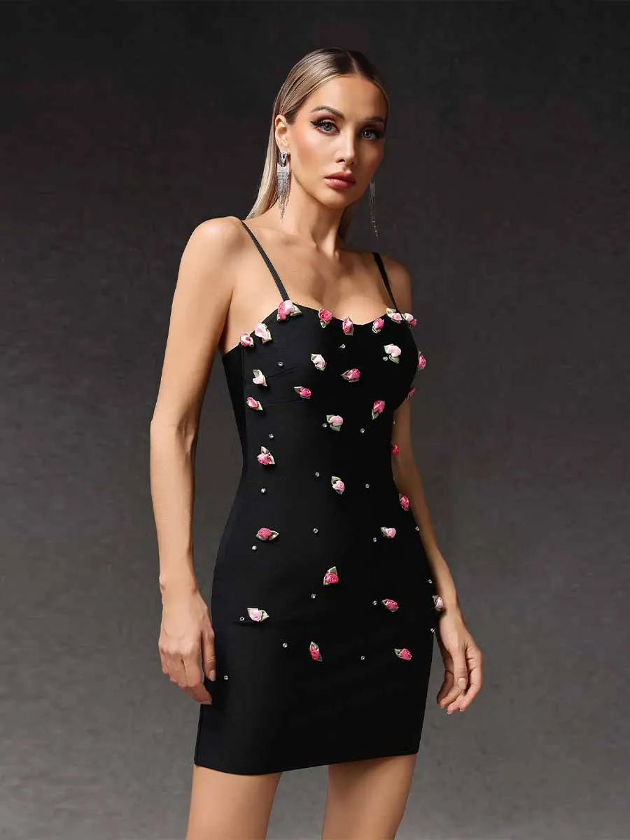 Rose Flowers Sleeveless Bandage Maxi Dress