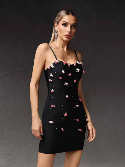 Rose Flowers Sleeveless Bandage Maxi Dress