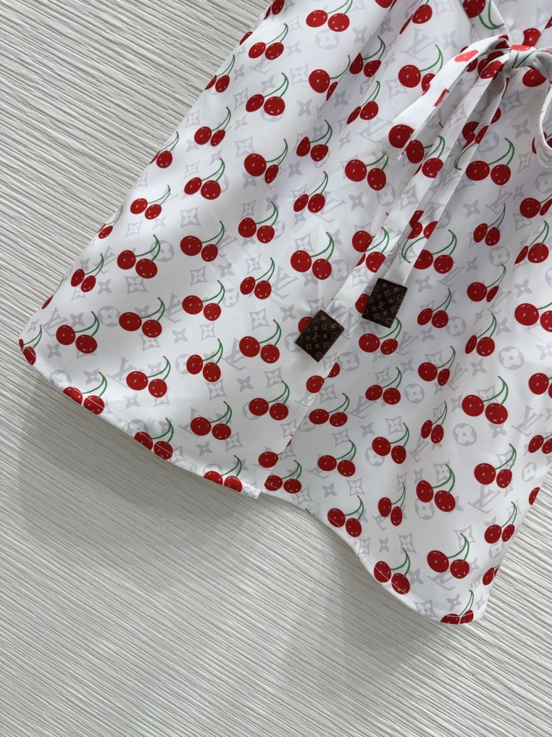 LV 25S Cherry Printed Dress White Red Poliester