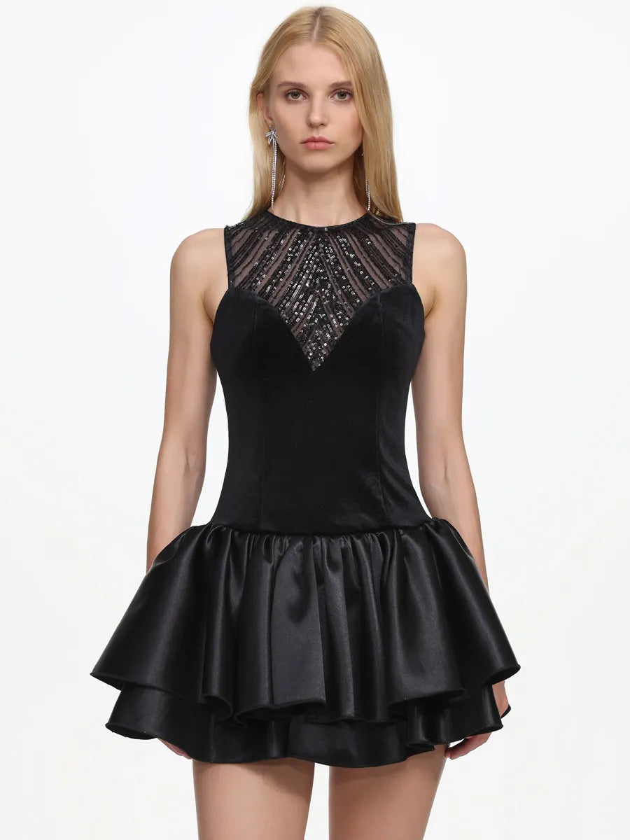 Josephine Chic Contour Deep V Sleeveless Sequin Mini Dress