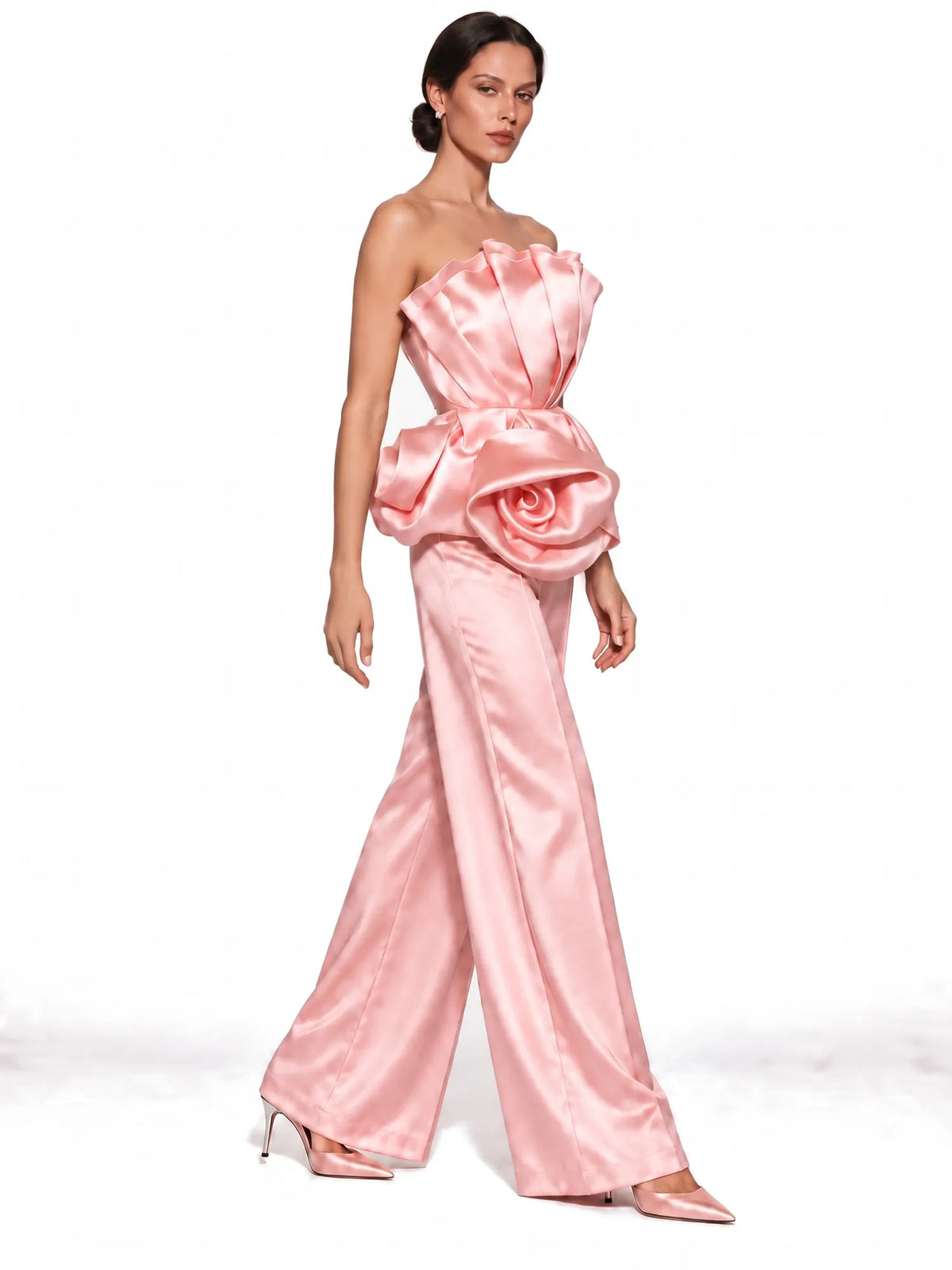 Annabelle Sculptural Pleated Strapless Top In Pink