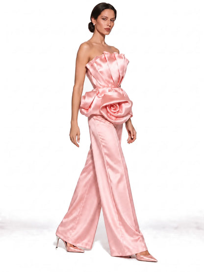 Annabelle Sculptural Pleated Strapless Top In Pink