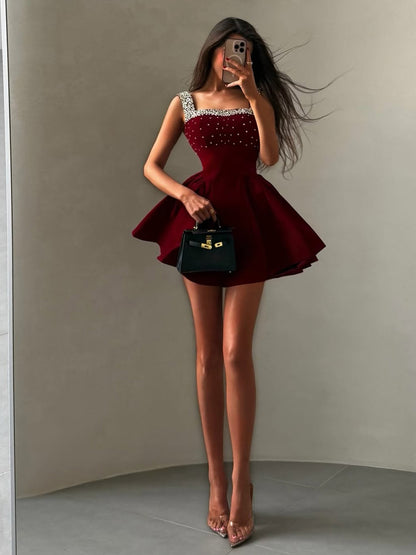 Arlette Square-Neck Diamond Mini Dress