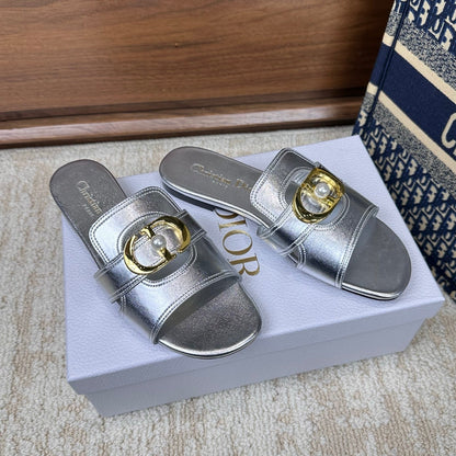 CD Montaigne Sandals Metallic Silver in Calfskin 598166