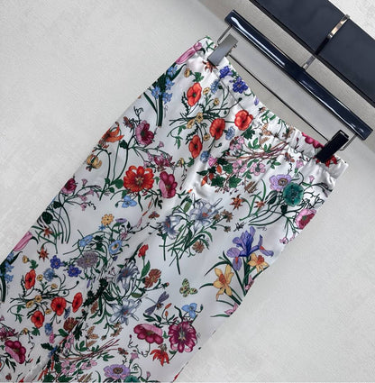 GG SS26 Printed Straight Leg Trousers White Multicolor Silk 351693