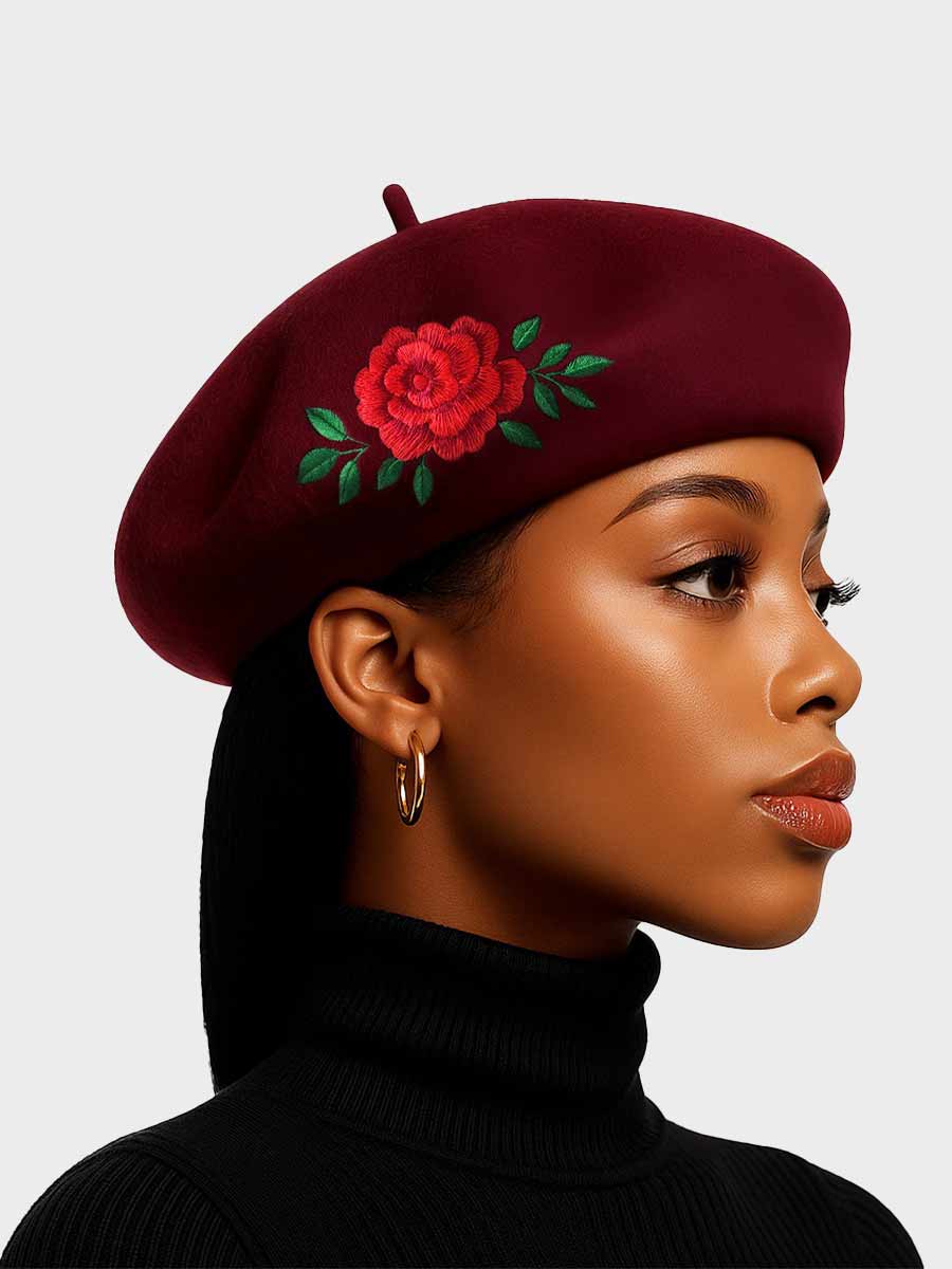 Melina Embroidered Wool Beret