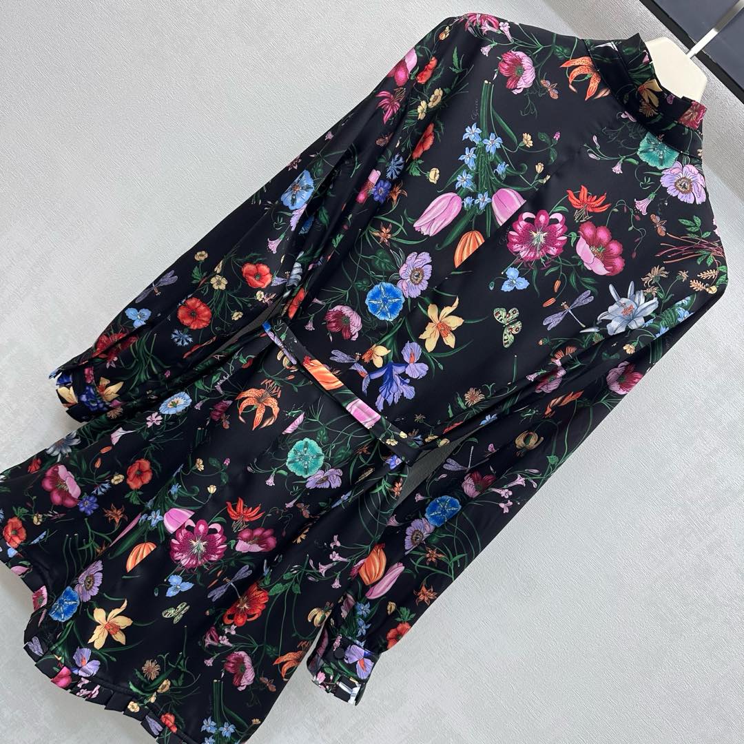GG SS26 Flora Print Mini Dress Black Multicolor Silk 351771