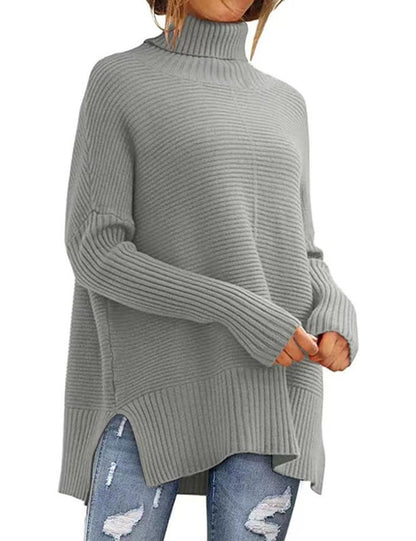 Trendy Turtleneck Batwing Sleeves Knitted Sweater