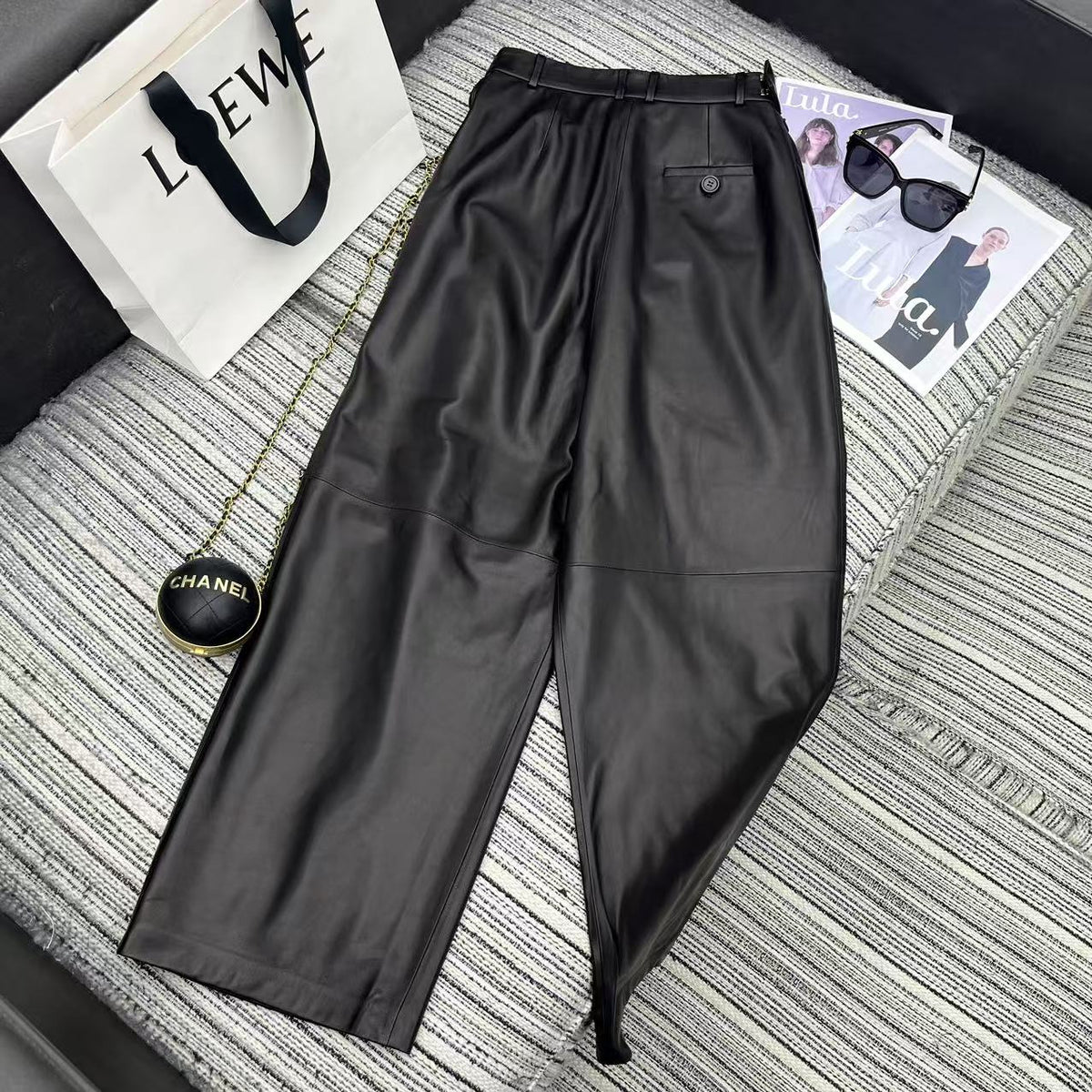 Loewe Wide-Leg Trousers Black Nappa Leather 348563