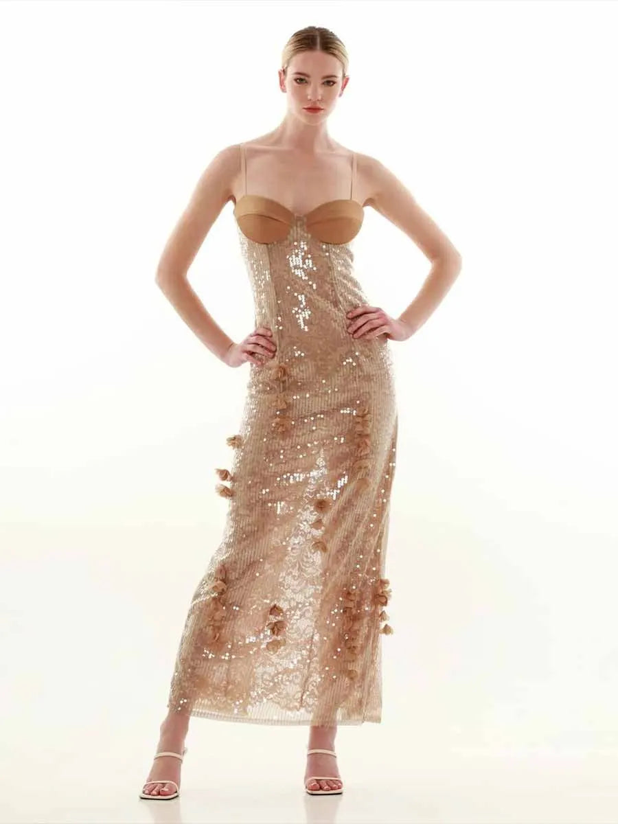 Elara Halter Sequined Maxi Dress