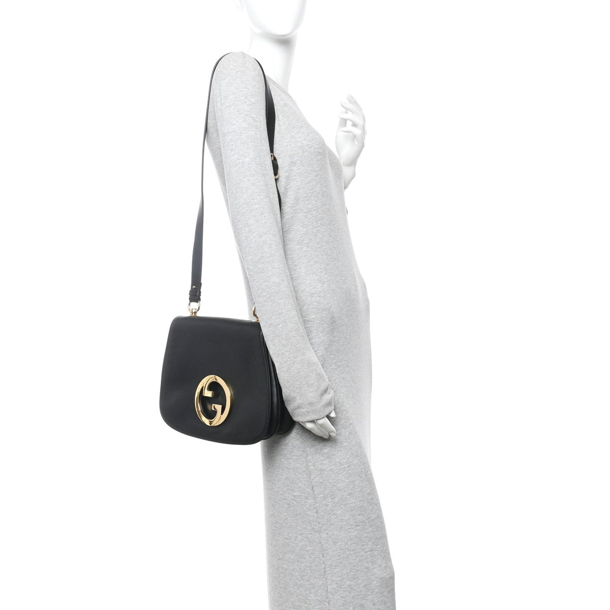 Roxy Calfskin Web Medium Blondie Top Handle Shoulder Flap Bag Black