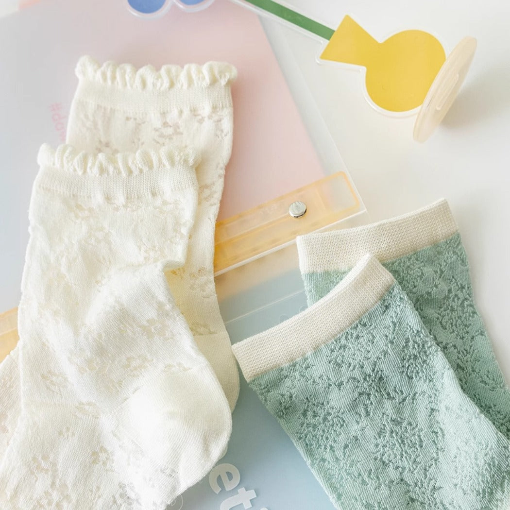 Rufia - Delicate Floral Mid-Calf Mesh Socks -Thin &amp; Breathable