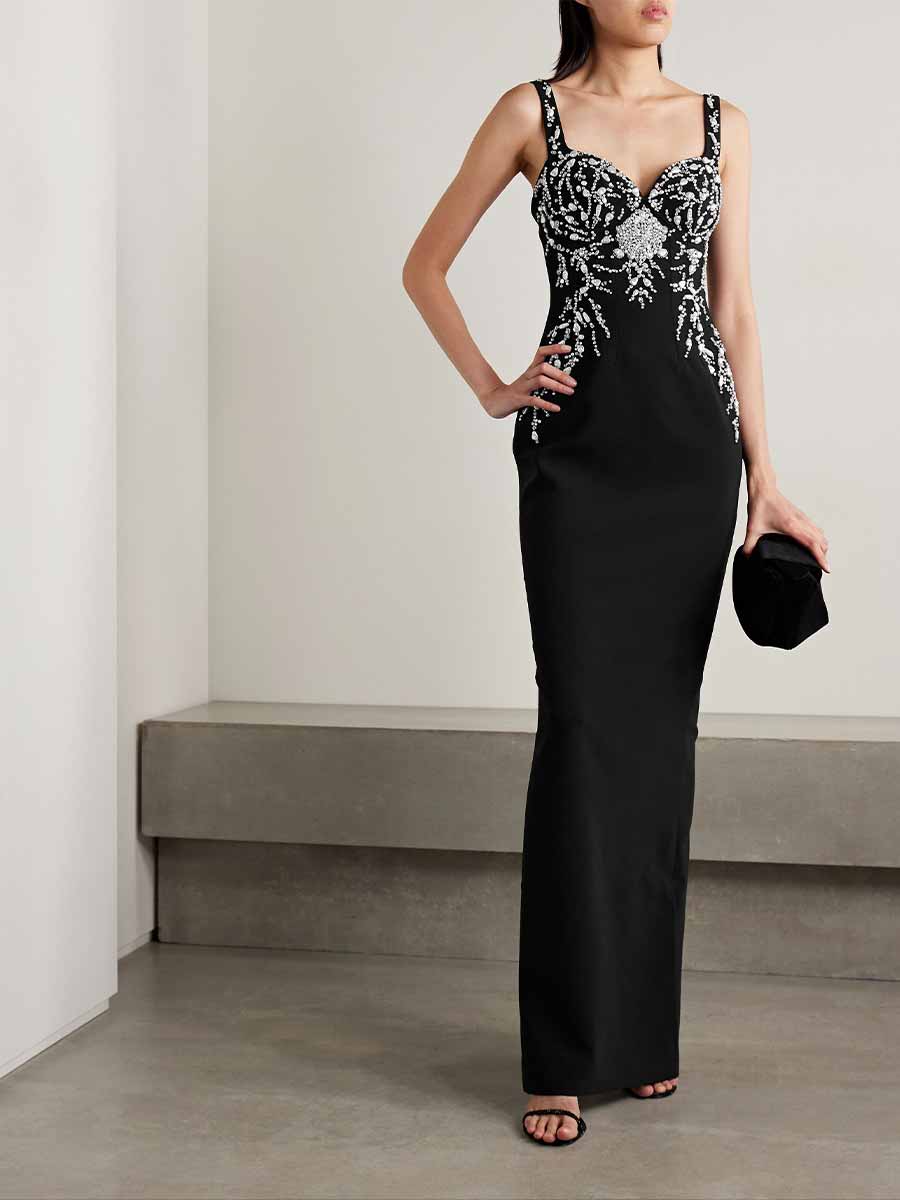 Mira Embellished Crepe Maxi Dress