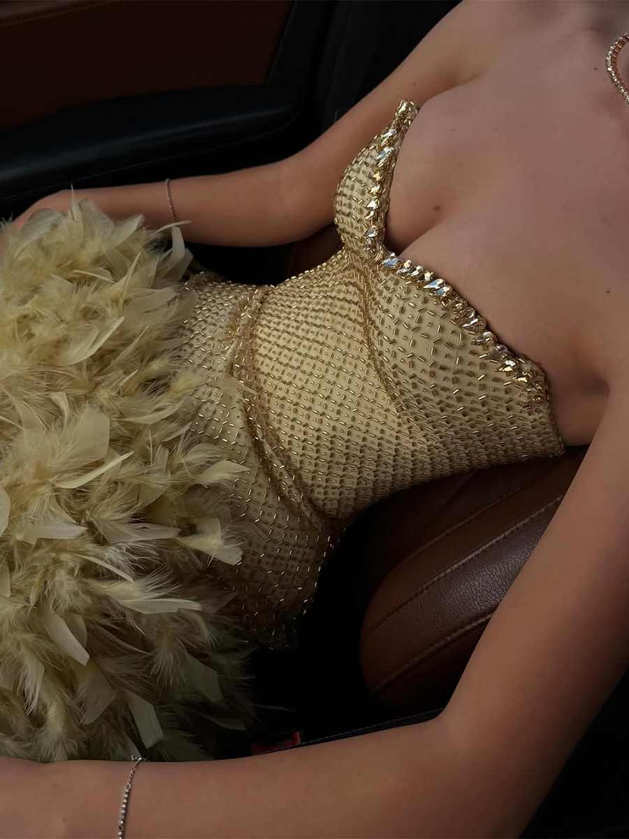 Zara Strapless Feather Mini Dress