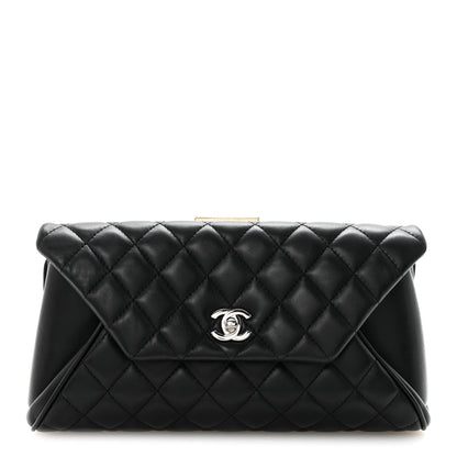 Lambskin Quilted Fold Up Again Clutch Black
