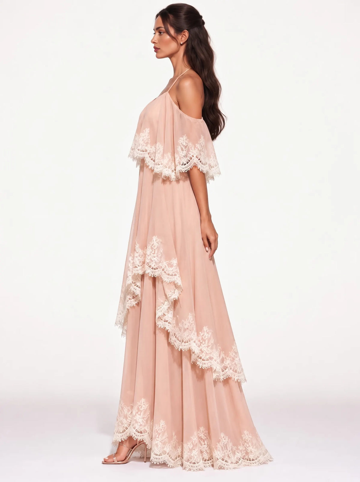 Colette Lace-Trimmed Chiffon Camisole Maxi Dress In Pink