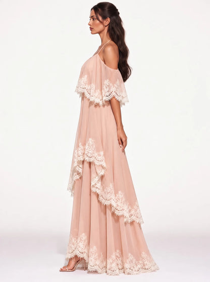 Colette Lace-Trimmed Chiffon Camisole Maxi Dress In Pink