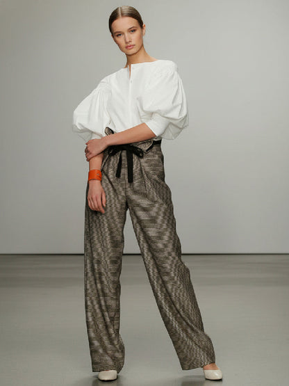 Puff Sleeves Buttoned Solid Color Blouses&shirts Tops