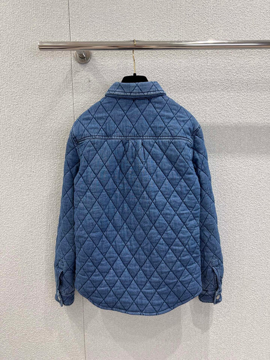 Chanel 2025 Quilted Jacket Blue Denim Fabric
