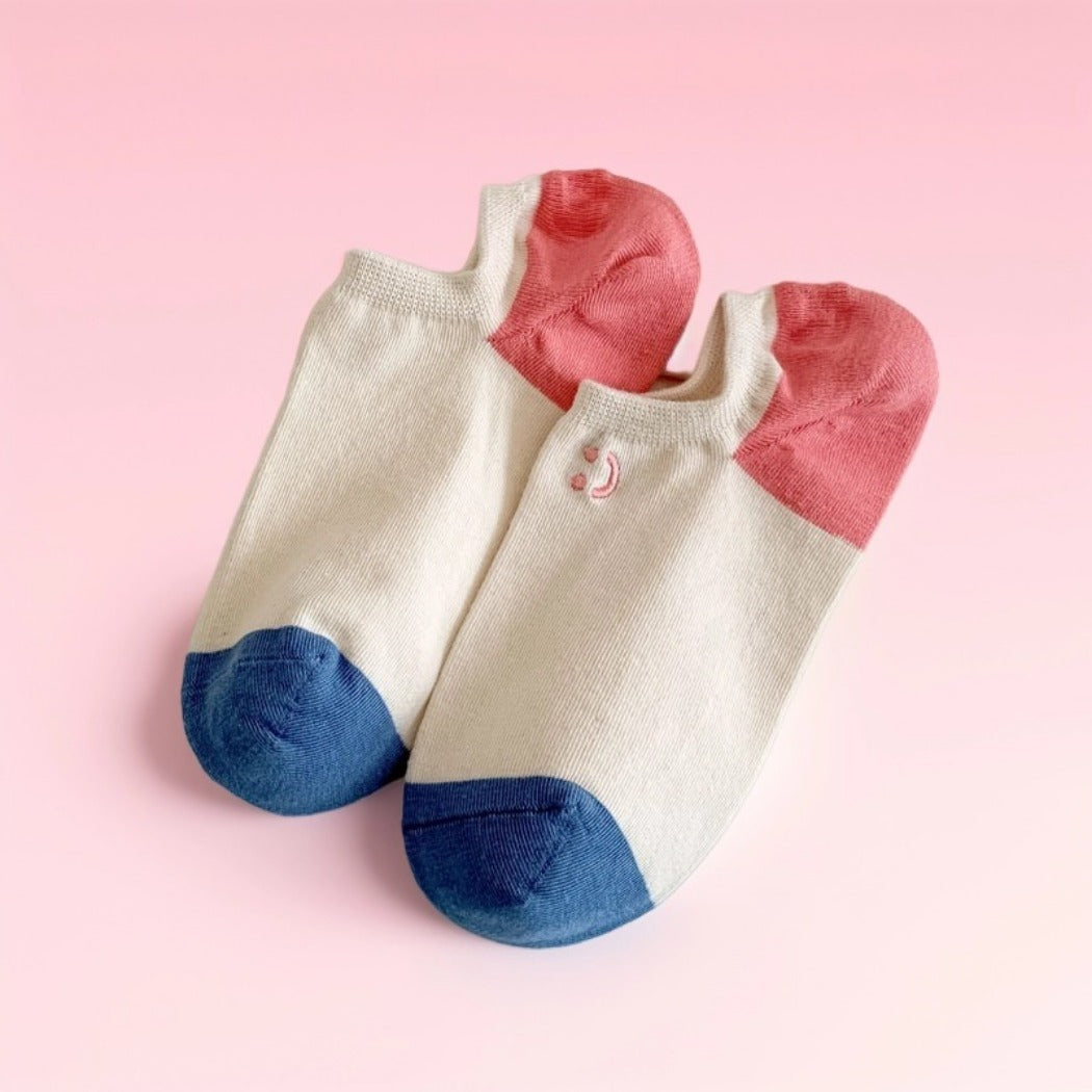 Rufia - Summer Color-Block Embroidered Smiley Ankle Socks
