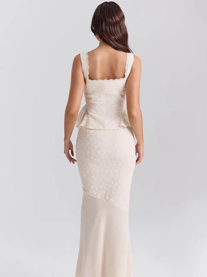 Ophelia Vintage Cream Cotton Maxi Skirt Set