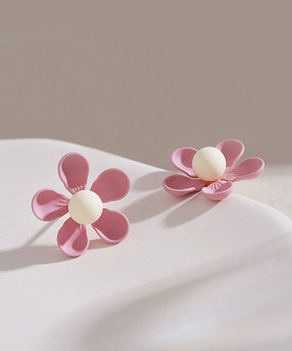 Stylish Pink Sterling Silver Alloy Floral Stud Earrings