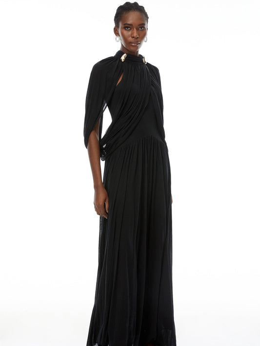 Makayla Cape Design Mesh Maxi Dress