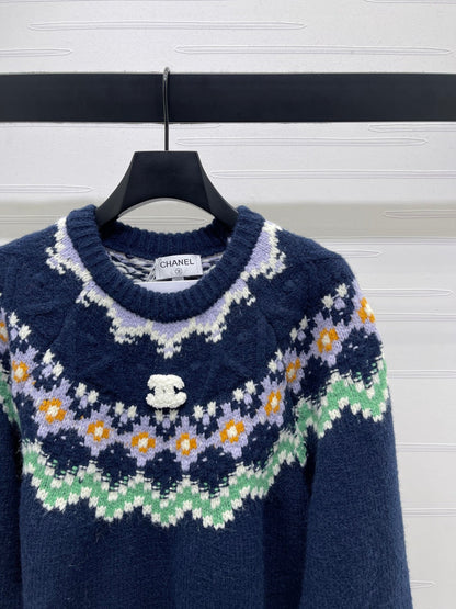 Chanel 2025 Sweater Dark Blue Mix Colors Wool Nylon 319616