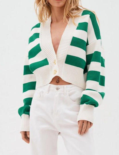 Loose Striped Long Sleeve Knit Cardigan
