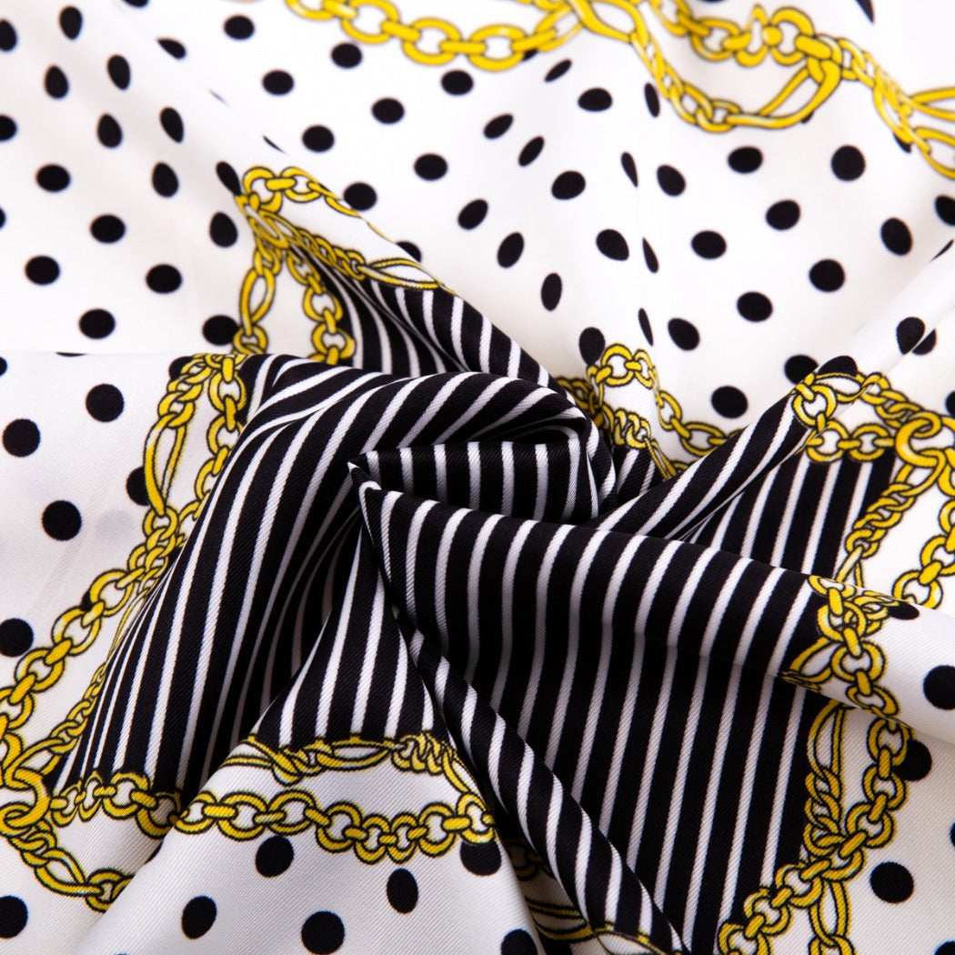 Scarvii - Vintage Polka Dot And Chain Print Scarf