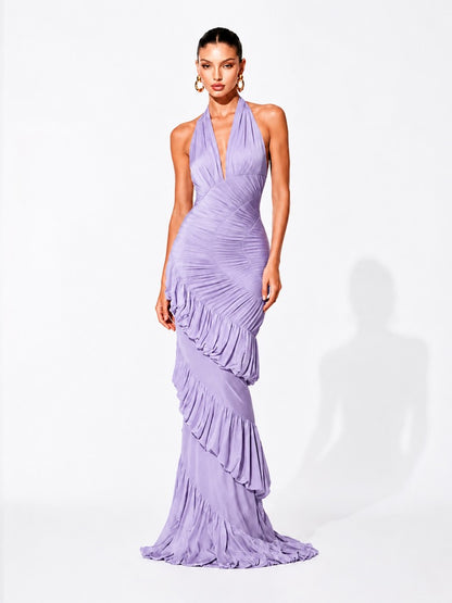 Marina Tiered Pleated Halter Maxi Dress