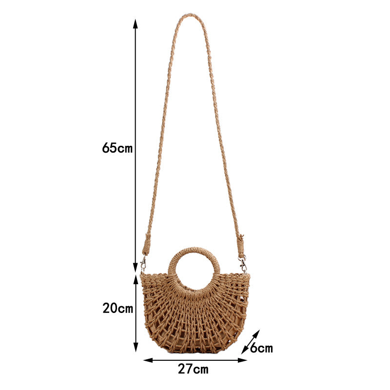 Crochet Market Bag Half-Round Hollow Straw Bag