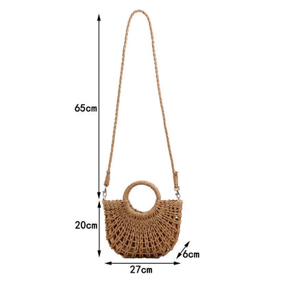Crochet Market Bag Half-Round Hollow Straw Bag