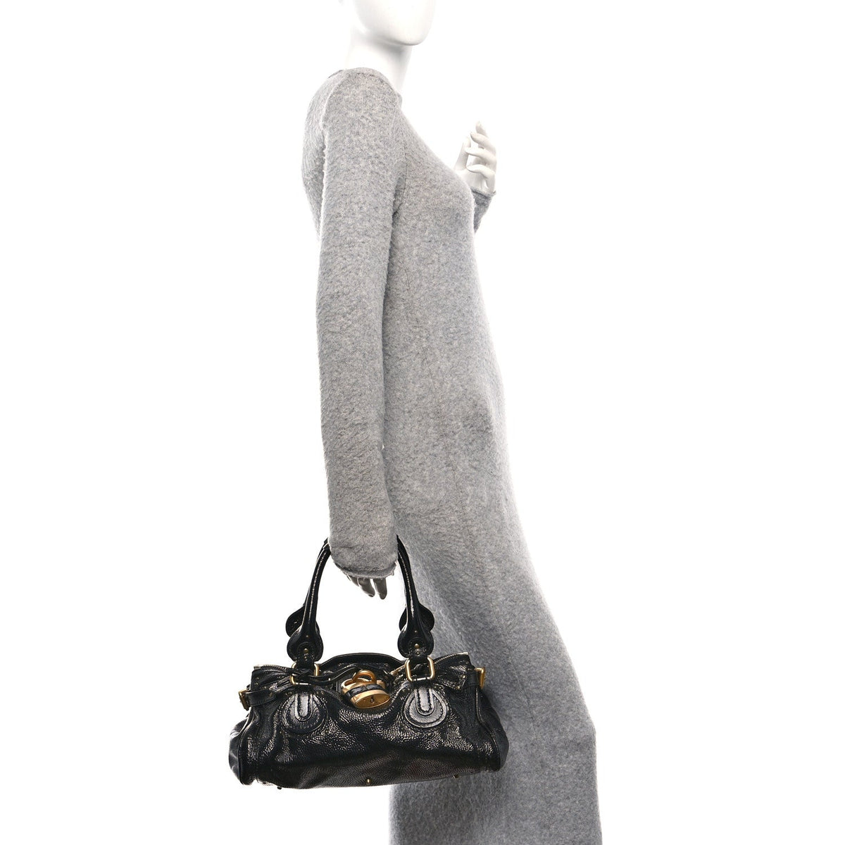 Crinkled Patent Medium Paddington Satchel Black