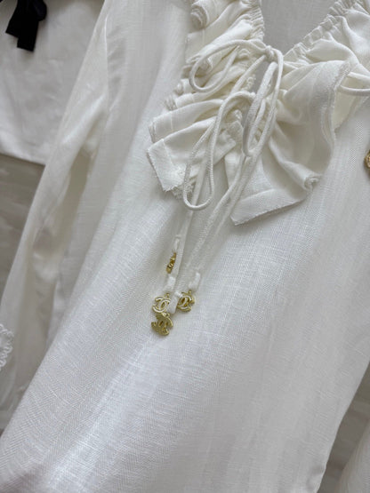 CC Pleated Shirt White Cotton Linen 343303