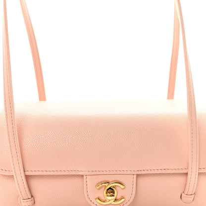 Shiny Caviar Preppy Coco Small Bowling Bag Light Pink