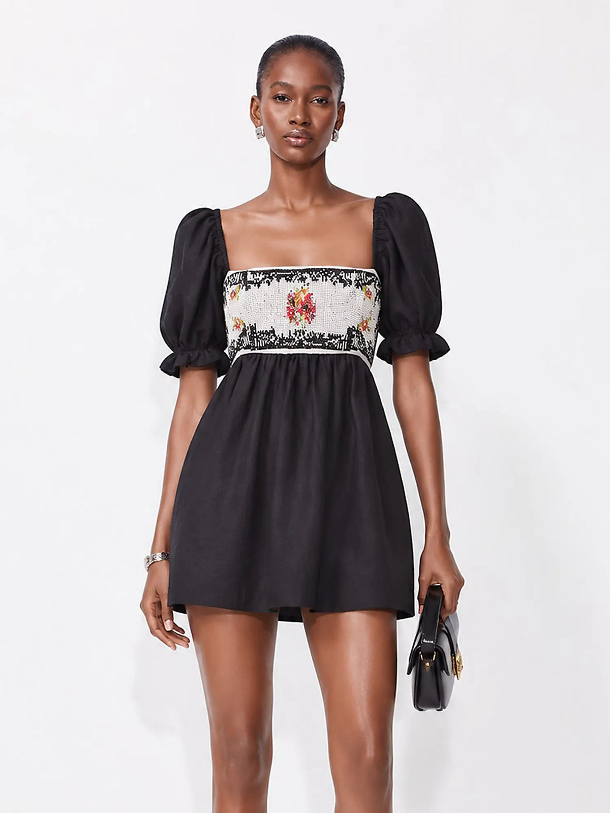 Melinda Square-neck Short Puff-sleeve Top