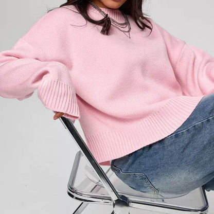 Winter Thick Round Neck Solid Color Crop Sweater