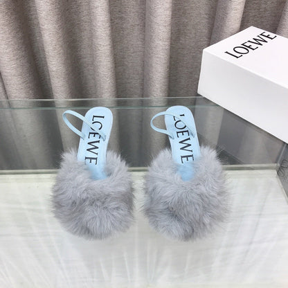 Loewe 25SS Fur-lined Mule 60 Blue in Fox Fur 597439