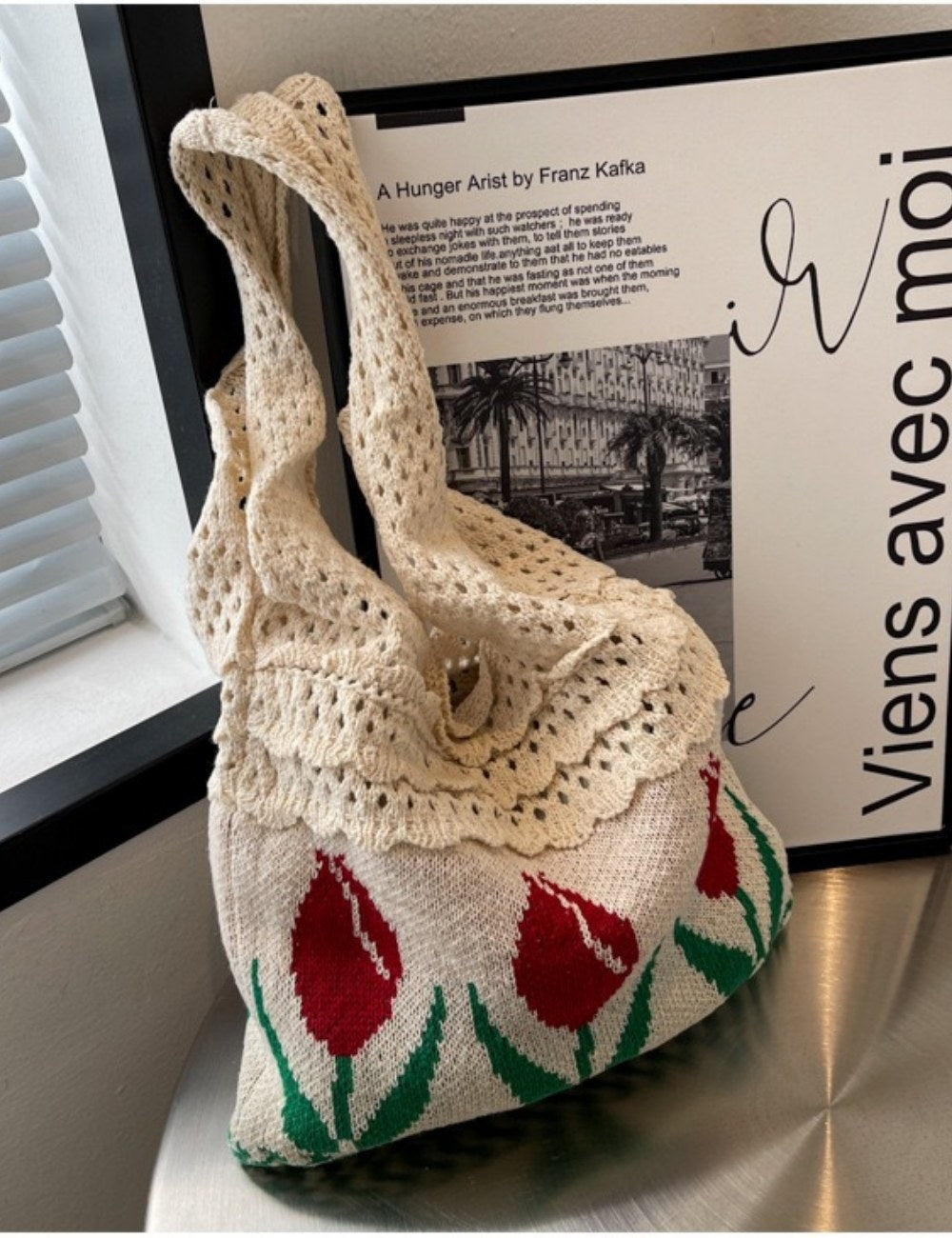 Vintage Flower Jacquard Knit SHoulder Bag